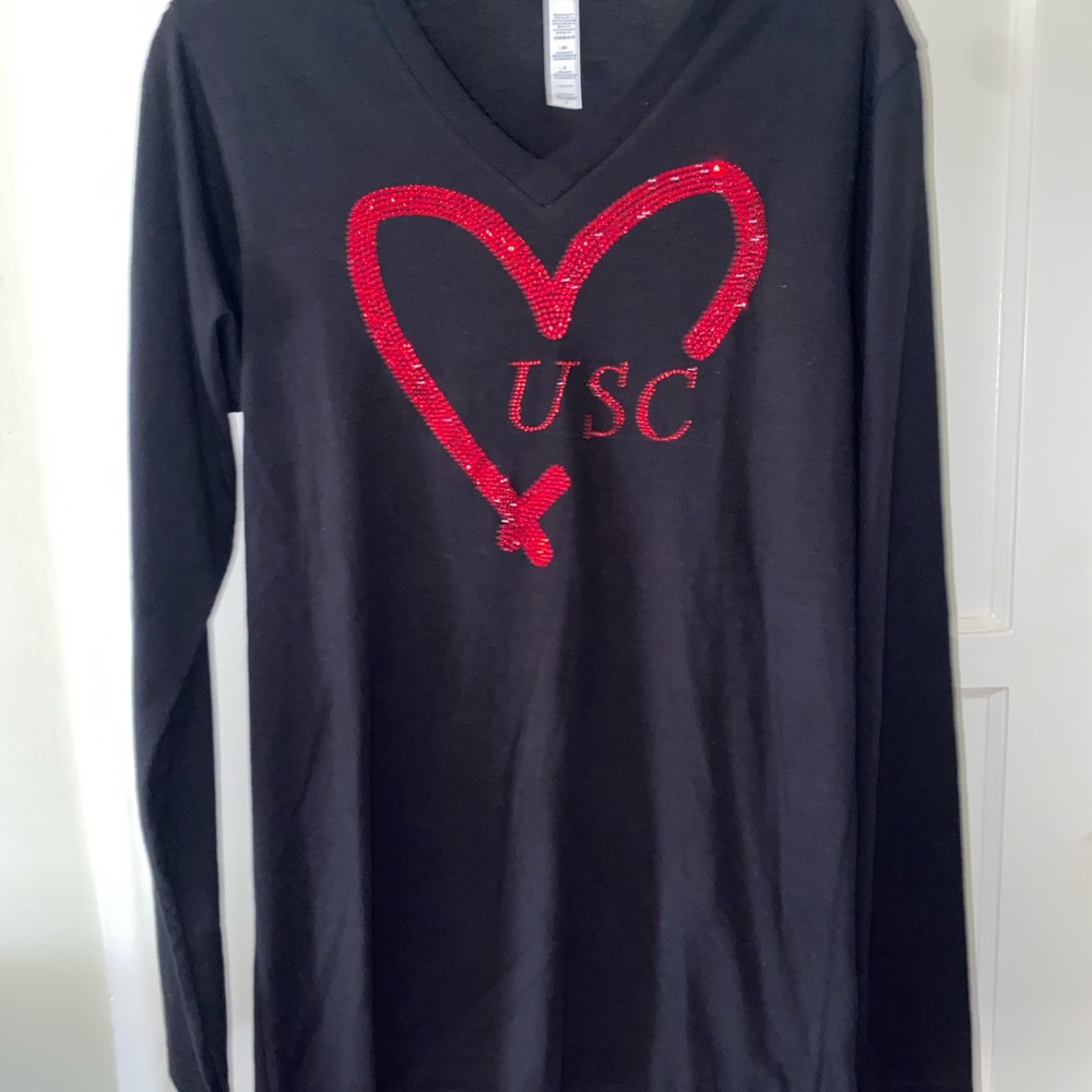 Black Long Sleeve Top with Red Heart Design